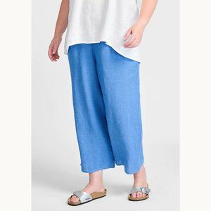 Flax Blue Wide Leg Pants Relaxed Fit